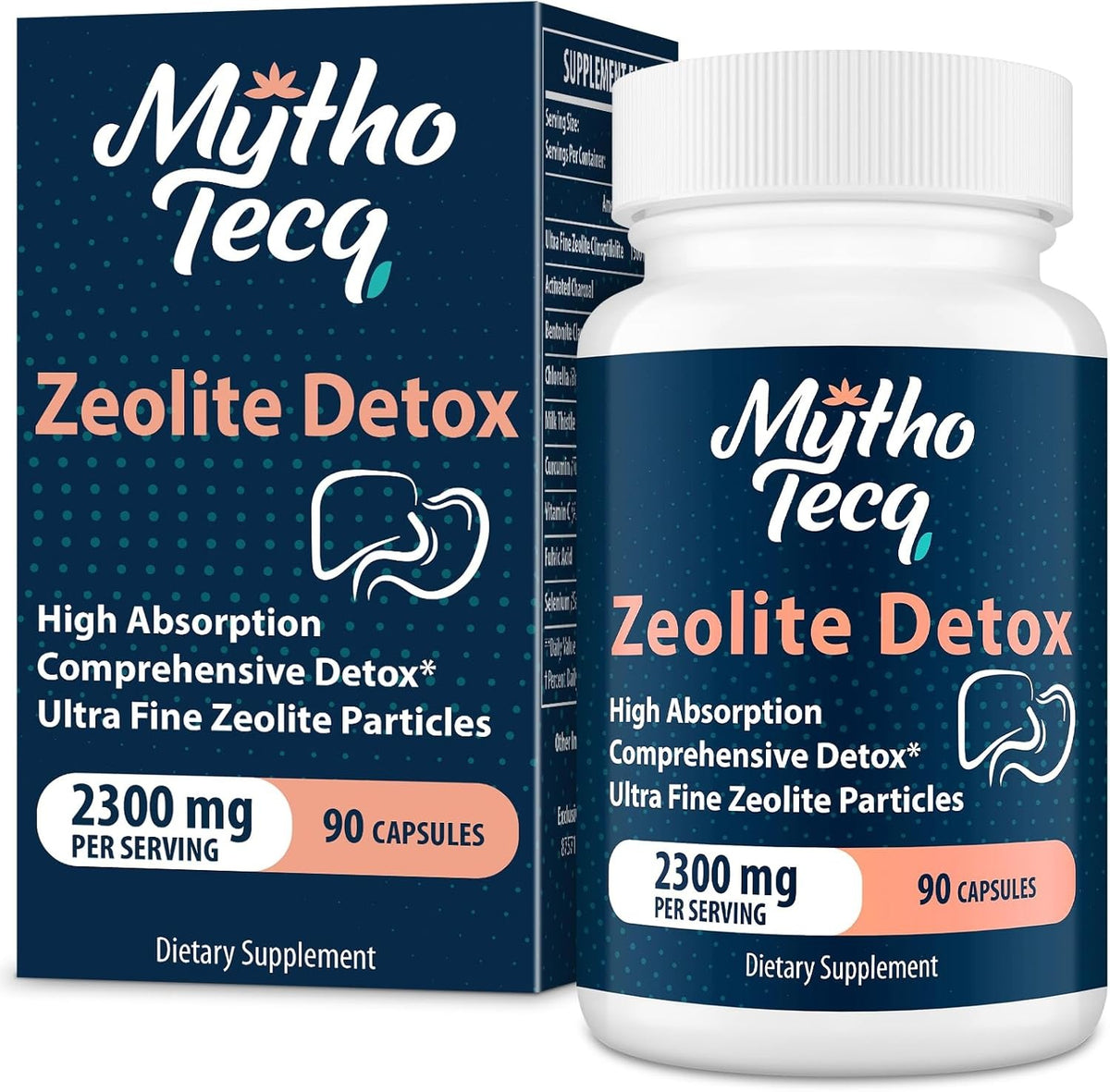 2300mg Zeolite Detox Capsules – Activated Charcoal and Bentonite Clay, Highly Absorbable for Whole Body, Liver and Intestinal Absorption, Clinoptilolite Zeolite (90 Capsules)